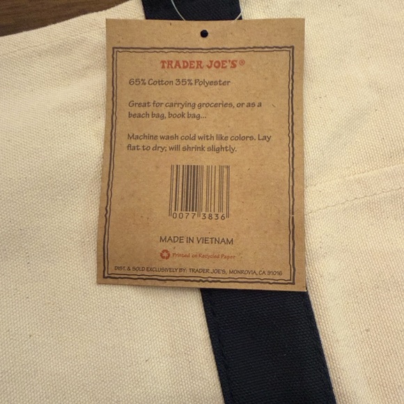 Trader Joe’s | Canvas Tote Bag in Cream and Navy - Picture 4 of 7